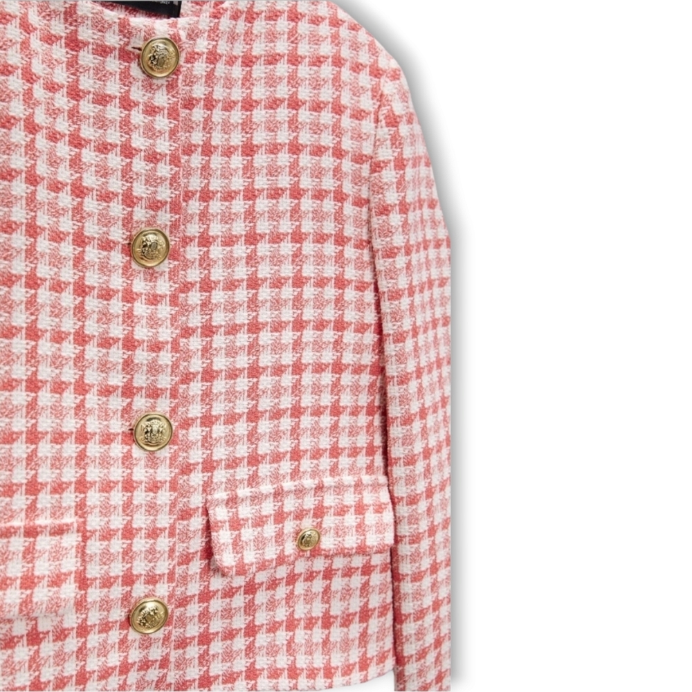 ZARA Houndstooth Tweed Crop Blazer - Picture 4 of 17